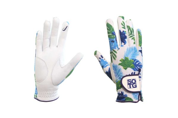 Golfhandschuhe für Damen im Design Tropic Blue aus Cabretta-Leder für Linkshänder