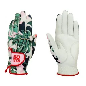 Golfhandschuhe für Damen im Design Hibiscus aus Cabretta-Leder für Linkshänder